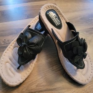 Cliffs by White Mountain Carlina Black Wedge Thong Sandal Sz 7.5